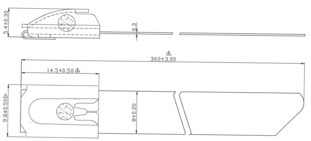 Ty-rap 4.6x200 mm SS-316 Uncoated  - Drawing 8 x 360 - 37014620